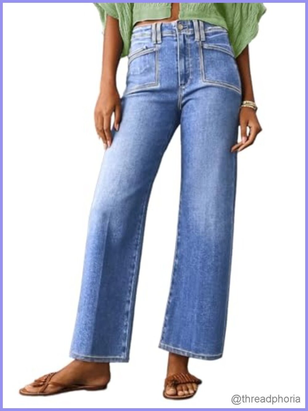 High Waisted Wide Leg Stretchy Denim Jeans with Pockets